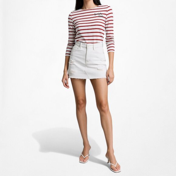 White Red Striped Long Sleeve Crewneck Pullover Top Size XS/S - Picture 3 of 7